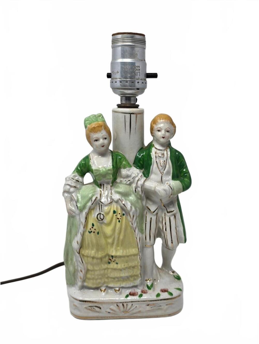 Vintage Japan Porcelain Courting Couple Figurine Lamp Boudoir Light